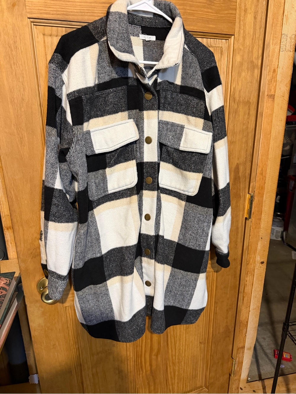Maurices Black and Cream Plaid Shacket